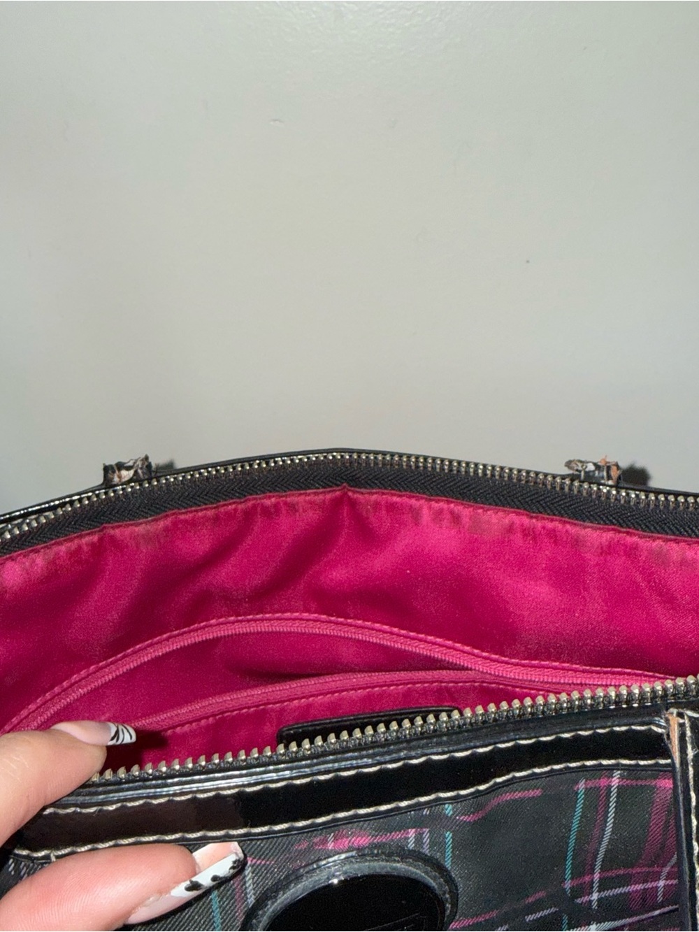 Coach Plaid Logo Tote in Black and Purple - Picture 6 of 11